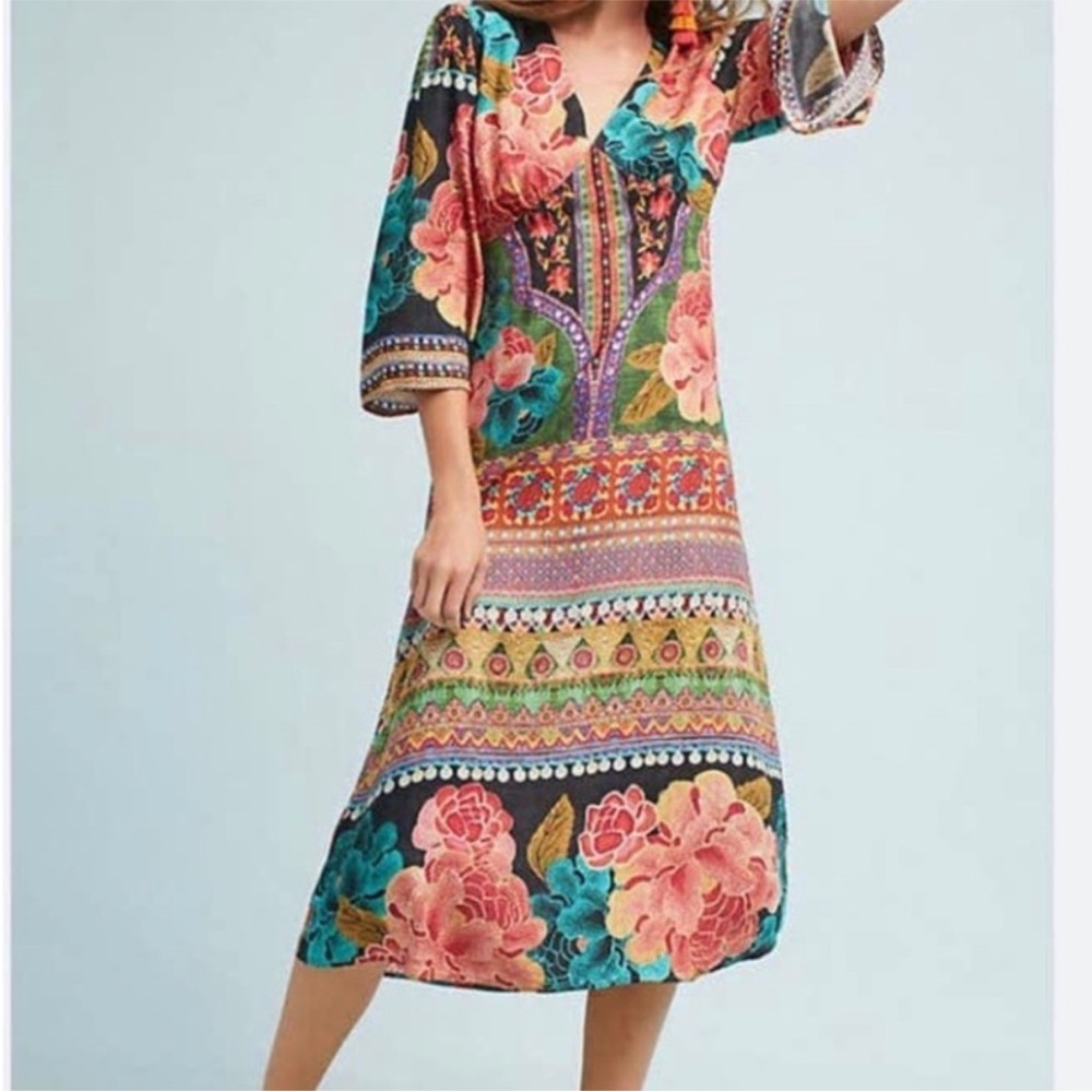 Farm Rio Rosario Maxi Dress Bell Sleeves-Sz L